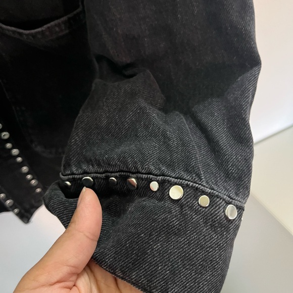 Zara Grunge punk rock Black Denim Jacket with Silver Studs #Modernmideival - Picture 5 of 13